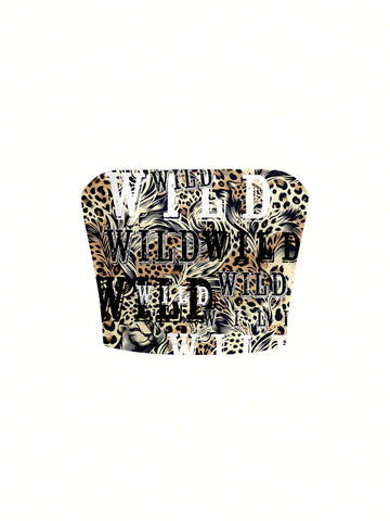 Leopard print, women's strapless vest, leopard print with letters