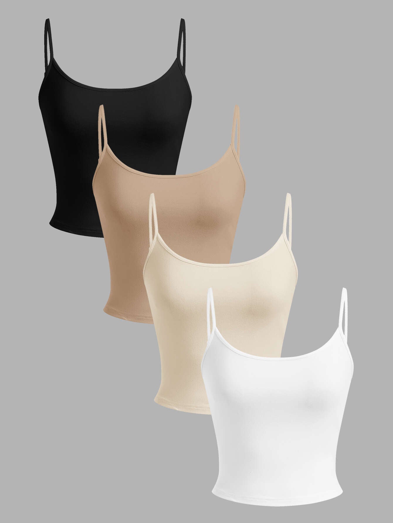 Women's 4-piece vest set, black, white, yellow, khaki, tight camisole vest