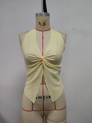 Beige, women's top, neck strap, short style