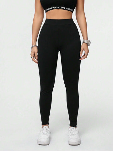 Black, women's leggings, tight fit