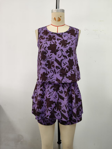 Set, purple floral set skirt