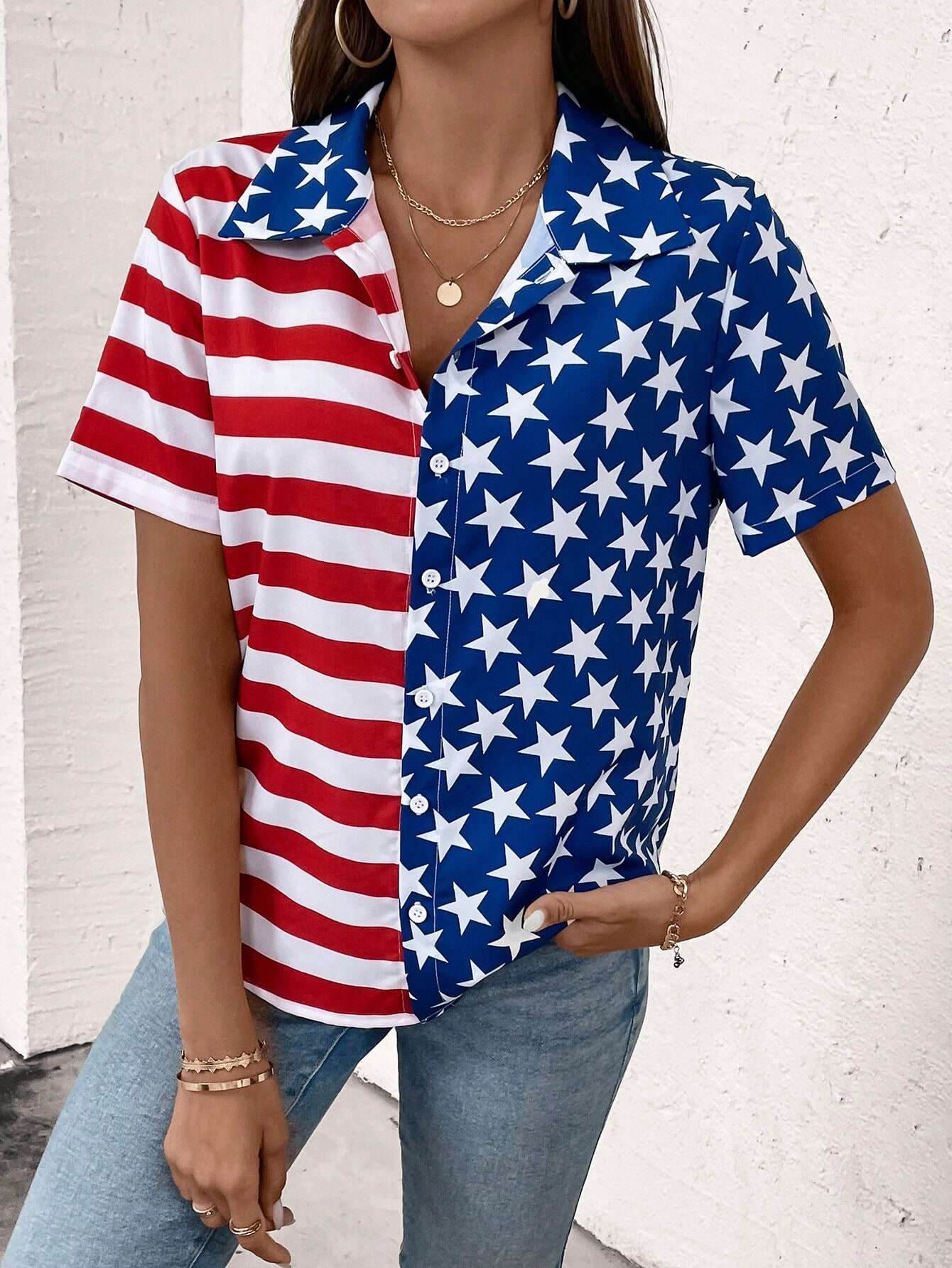 Ladies' top, printed with the American flag