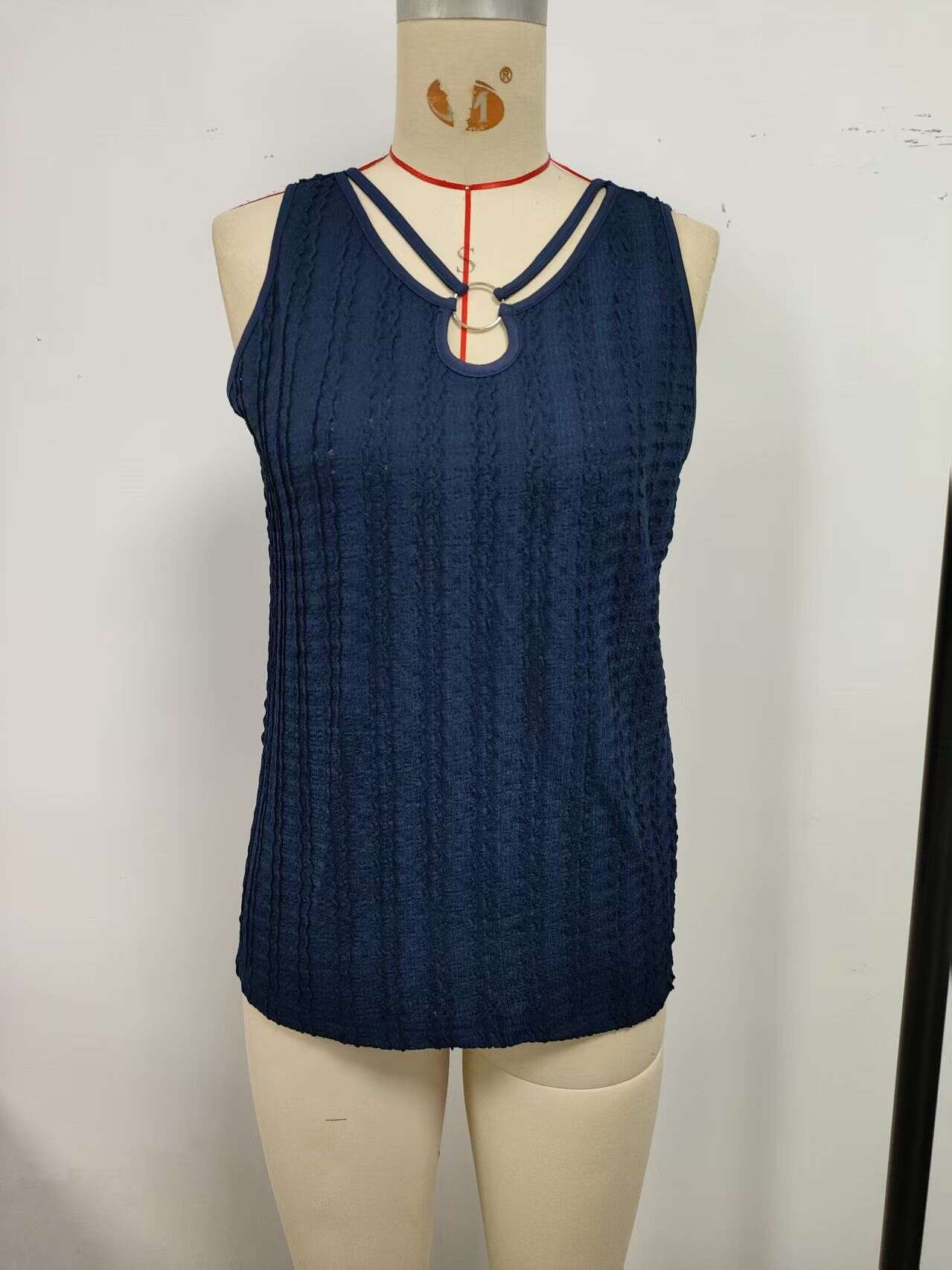 Deep blue, women's vest, sleeveless, woven pattern