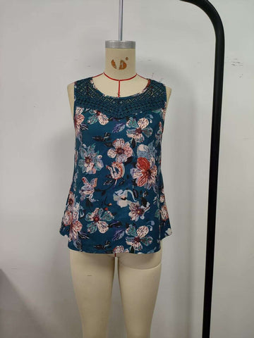 Blue, women's vest, hollowed out floral pattern