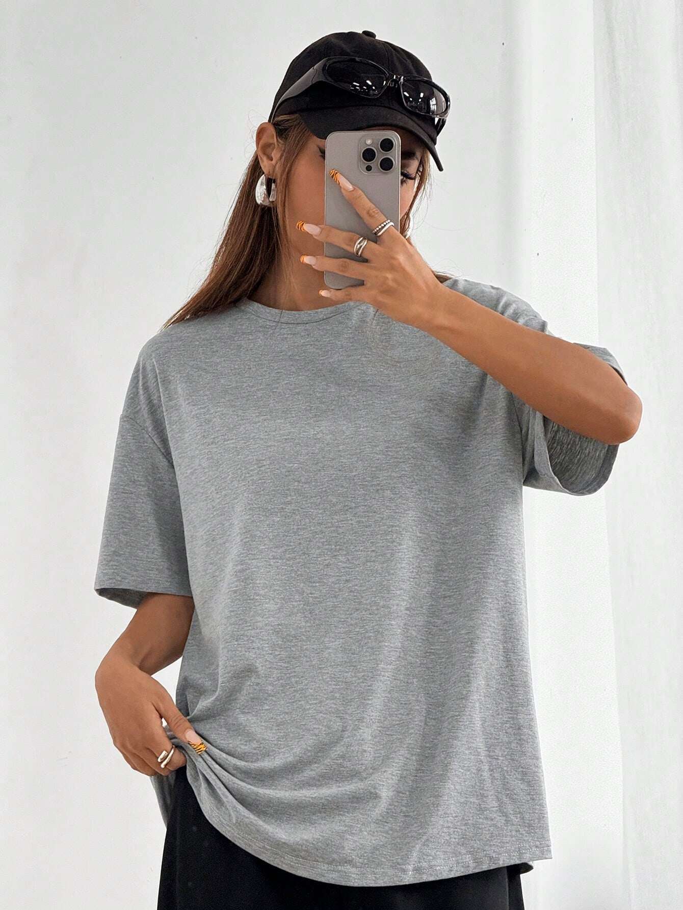 Grey, women's T-shirt, casual style